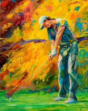 Sport Painting - impressionism yellow golfer